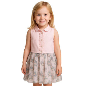 Calvin Klein Shirt Dress Girls Toddler 4T Pink Floral Ruffle Button Sleeveless